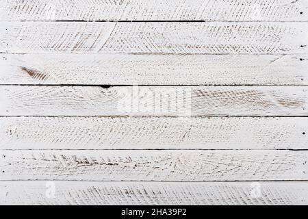 Old white grunge painted and sanded wood background Stock Photo