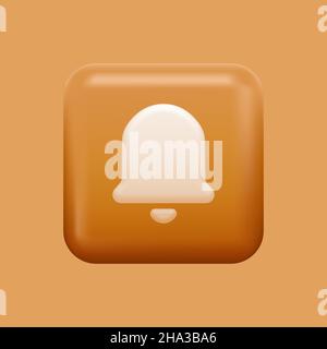 Square Alarm or Notification Icon. Orange colorful 3D Bell. Vector illustration Stock Vector