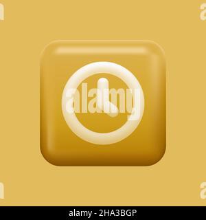 Yellow Clock Icon. Isolated 3D Square App Button. Vector illustration Stock Vector
