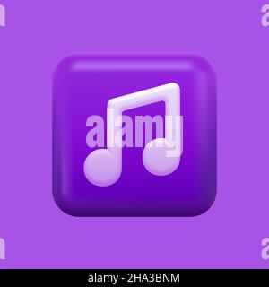 Purple 3D Music Icon. Violet Isolated Button. Vector illustration Stock Vector