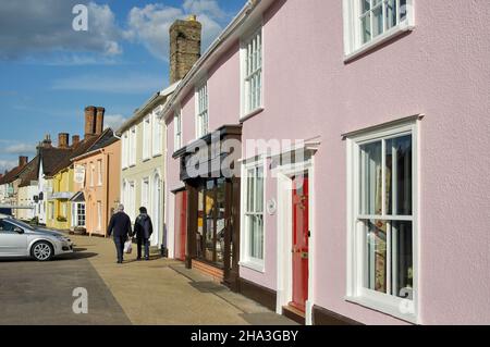 Colourful row of cottages, Hall Street, Long Melford, Suffolk, England, United Kingdom Stock Photo