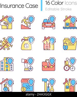 Insurance cases RGB color icons set Stock Vector