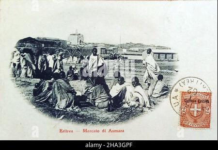 Historical postcard of Italian Eritrea (1902) Stock Photo