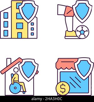 Insurance policy types RGB color icons set Stock Vector