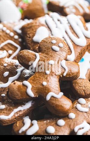 Homemade sweet christmas gingerbread cookies. Gingerbread man. Stock Photo
