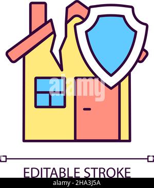 Earthquake home insurance RGB color icon Stock Vector