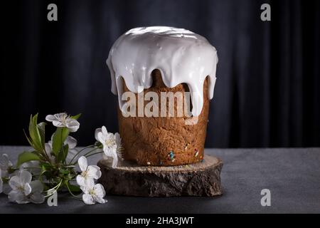 Close-up of Easter on a wooden stand. Easter cake, Christian Easter. Stock Photo
