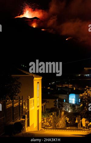 Cumbre Vieja volcano is one of the most active in the Canaries. The elongated volcano dates back to about 125,000 years ago and is oriented N-S. Erupt Stock Photo