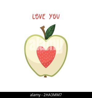 Vector illustration of an apple with a heart instead of a core for Valentine's Day. Stock Vector
