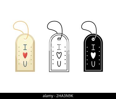 Vector illustration of a paper label with the phrase I love you. A gift for Valentine's Day. Outline, flat and simple style Stock Vector