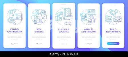 Steps to successful distribution onboarding mobile app page screen Stock Vector