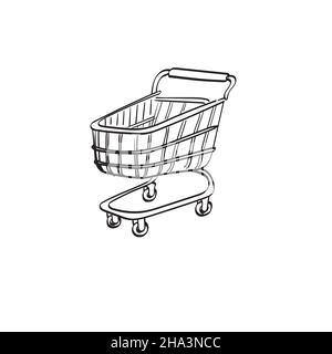 empty shopping cart illustration vector hand drawn isolated on white background line art. Stock Vector