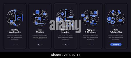 Steps to distribution startup onboarding mobile app page screen Stock Vector
