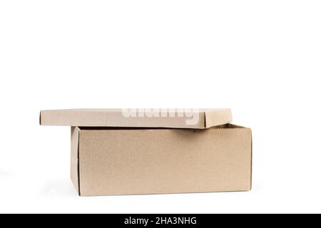 An open cardboard box on a white background Stock Photo