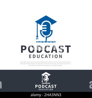 Educational podcast vector logo gown hat icon,university,icon,symbol Stock Vector