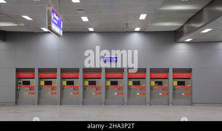 Train ticket vending machines, Ticket vending machines for commuter rail system. Stock Photo
