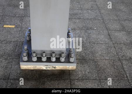 Nut and bolt, Bolting to flange face, bolt tight to equipment Stock Photo