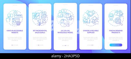 Distribution startup tips onboarding mobile app page screen Stock Vector