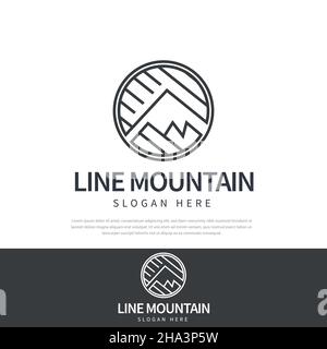 Modern circle mountain line vector illustration design logo, simple mountain concept Stock Vector