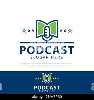 Podcast logo educational books and stars. podcast logo design inspiration templates, symbols, icons Stock Vector