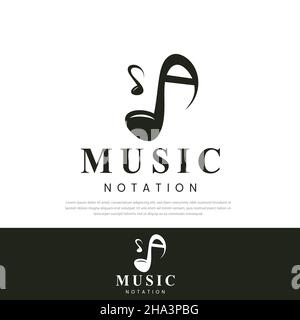 Music notation logo design initials Alphabet A monogram.Melodic signs.music sign symbols.template design,icons,symbols Stock Vector