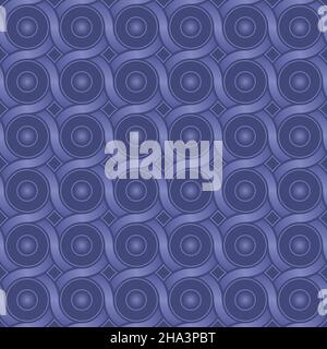 Metallic Interlacing Circles Background. Vector seamless pattern in Very Peri color. Stock Vector