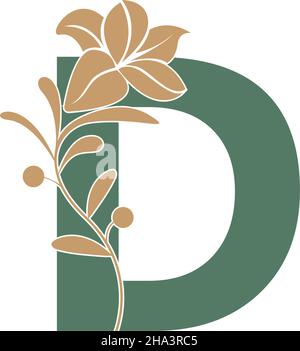 Letter D icon with lily beauty illustration template vector Stock Vector