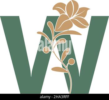 Letter W icon with lily beauty illustration template vector Stock Vector