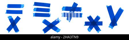 Set of different signs and symbols in blue on white background, isolate Stock Photo