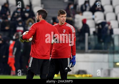 Turin, Italy. 08th Dec, 2021. Carlo Pinsoglio, and Wojciech Szczesny of Juventus FC warms up during the UEFA Champions League 2021/22 Group stage-Group H football match between Juventus FC and Malmo FF at Juventus Stadium-Turin, Italy on December 08, 2021-Photo ReporterTorino Credit: Independent Photo Agency/Alamy Live News Stock Photo