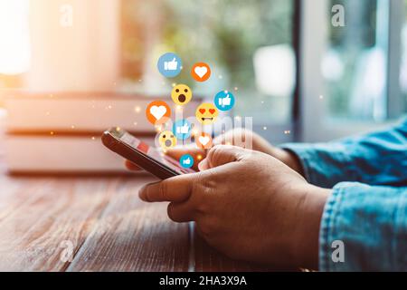 Young woman using smart phone,Social media concept. Stock Photo