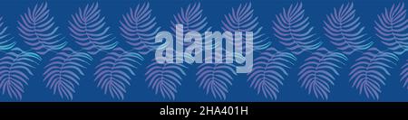 blue and purple palm tree leaves vector border Stock Vector