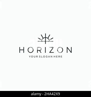 Flat letter mark HORIZON sea beach logo design Stock Vector