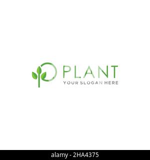 Flat letter mark initial P PLANT leaf logo design Stock Vector
