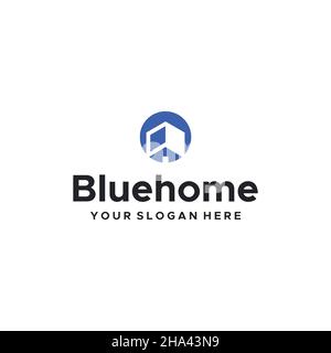 Flat BLUE HOME building real estate Logo design Stock Vector