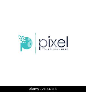 Flat letter mark initial P PIXEL logo design Stock Vector