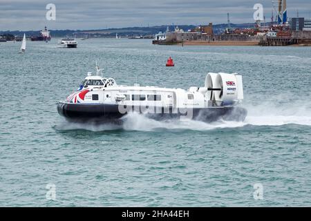 Southsea, Portsmouth, Passenger hovercraft underway on The Solent bound for Ryde on the Isle of Wight, UK. Stock Photo