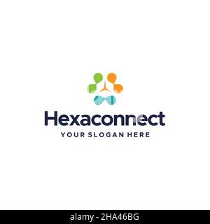 Modern flat colorful HEXACONNECT logo design Stock Vector