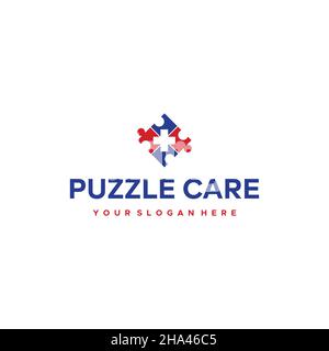 Modern flat colorful PUZZLE CARE logo design Stock Vector