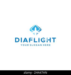 Modern DIA FLIGHT plane fly the line logo design Stock Vector