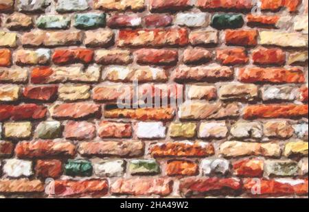 Red brickwork pastel oil watercolor vector eps Stock Vector