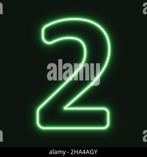 Neon number two symbol neon sign vector. vector illustration. Stock Vector