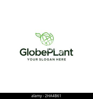Minimalist GLOBE PLANT world leaves logo design Stock Vector