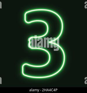 Neon number Three symbol neon sign vector. vector illustration. Stock Vector