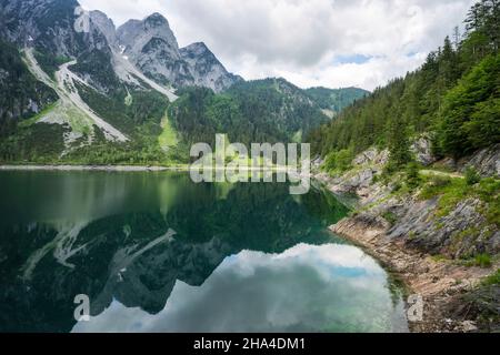 dachstein mountains reflected in gosau beautiful lake,austria. Stock Photo