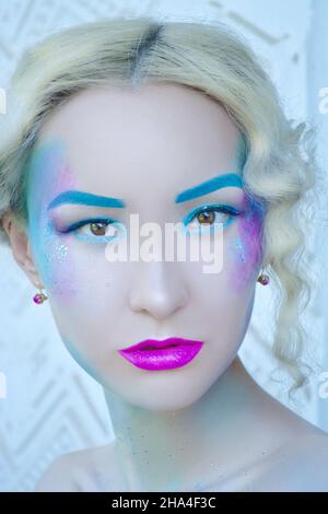 Fantasy mermaid blue glittery makeup Stock Photo