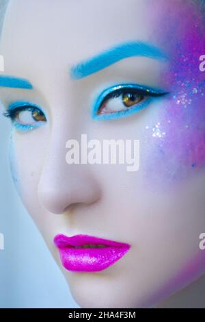 Fantasy mermaid blue glittery makeup Stock Photo