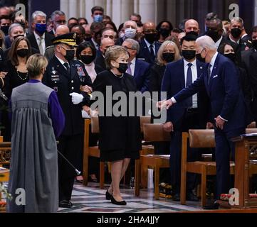 Washington, DC, United States. 10th Dec, 2021. President Joe Biden greets Elizabeth Dole as she arrives for the funeral service for Bob Dole at the Washington National Cathedral in Washington, DC on December 10, 2021. Photo by Jemal Countess/UPI Credit: UPI/Alamy Live News Stock Photo