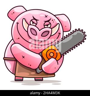 Revolt of farm animals. Angry pig trying protect itself. Piggy and butcher characters is reversed. Vector flat Stock Vector