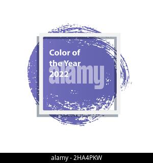 Color of the year 2022 violet purple. Round brushstroke swatch of color in a frame. Vector illustration Stock Vector